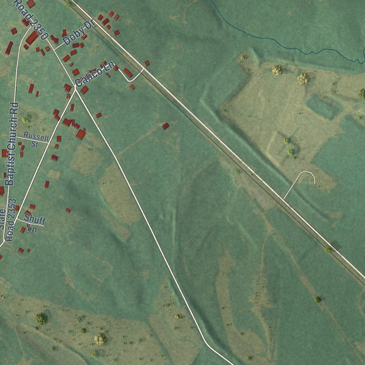 Close-up of the map of Gold Hill, North Carolina print showing street and building detail