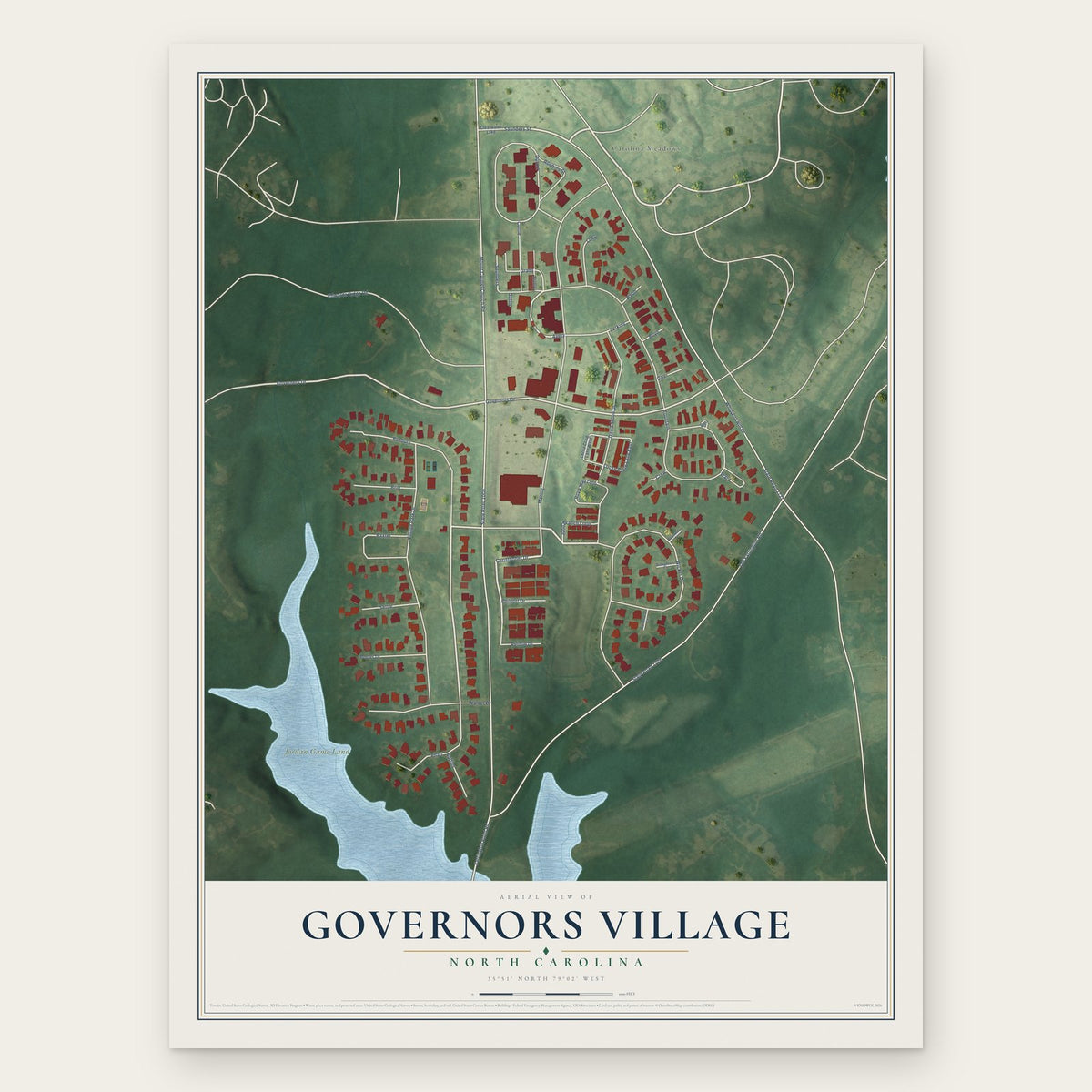 Governors Village, North Carolina map print, the full design