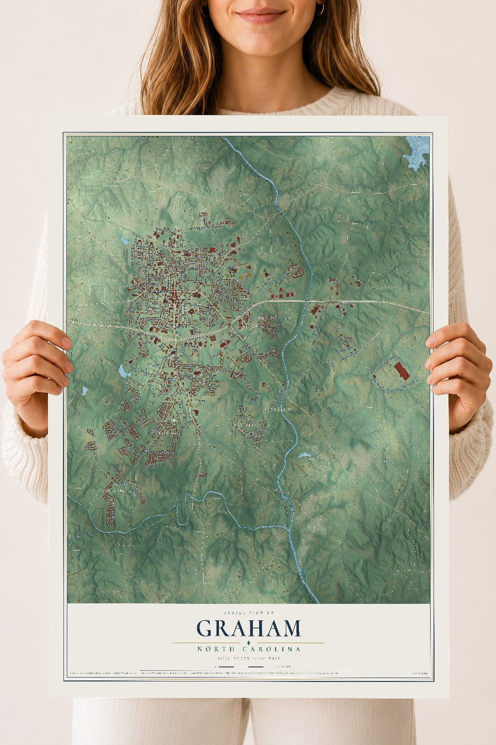 Map of Graham, North Carolina, 18 x 24 inch unframed archival matte print