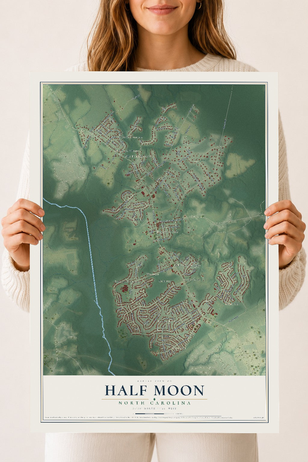 Map of Half Moon, North Carolina, 18 x 24 inch unframed archival matte print