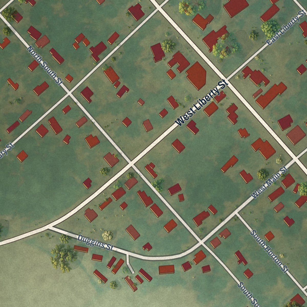 Close-up of the map of Hamilton, North Carolina print showing street and building detail