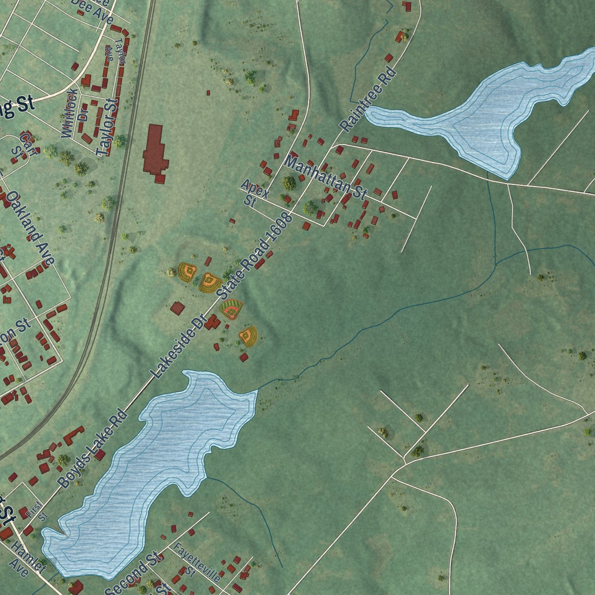 Second close-up of the map of Hamlet, North Carolina print showing more streets and buildings