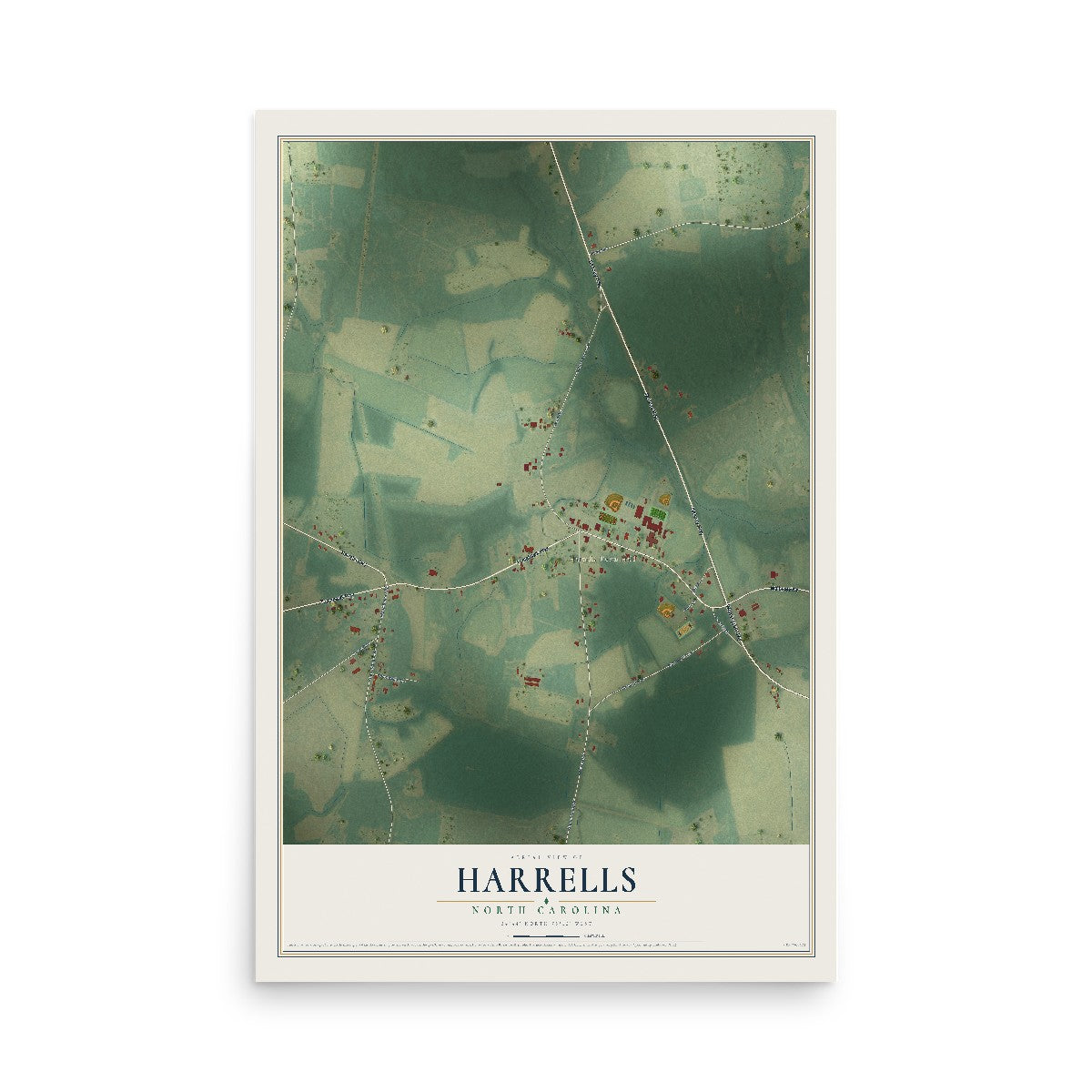 Map of Harrells, North Carolina, 12 x 18 inch unframed archival matte print