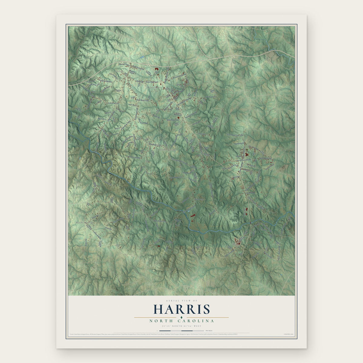 Harris, North Carolina map print, the full design