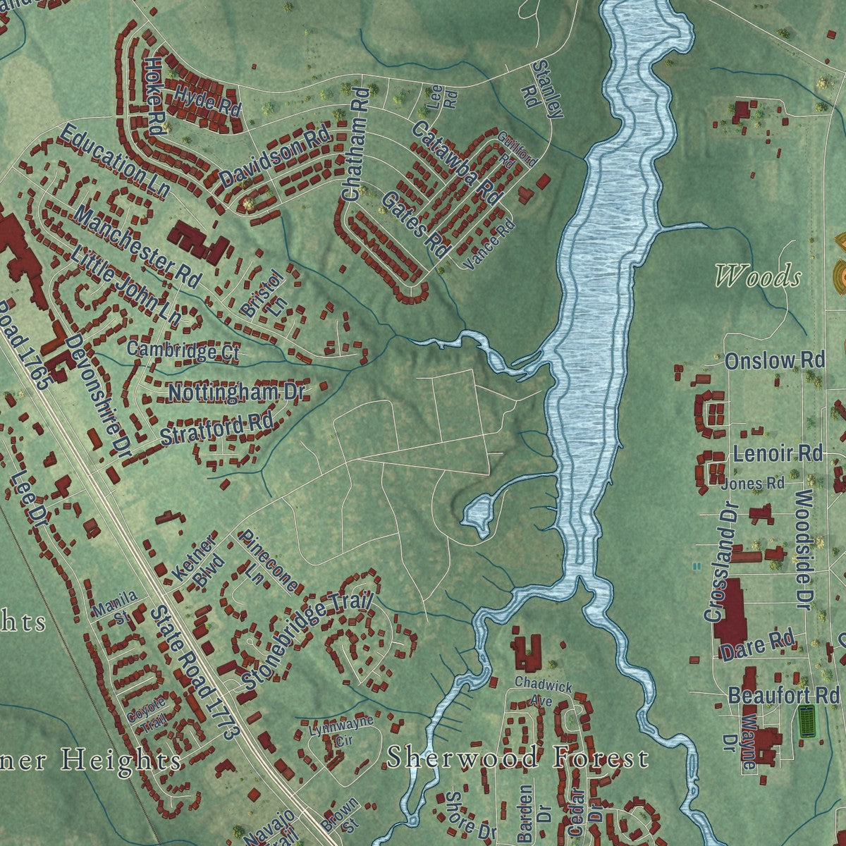 Second close-up of the map of Havelock, North Carolina print showing more streets and buildings
