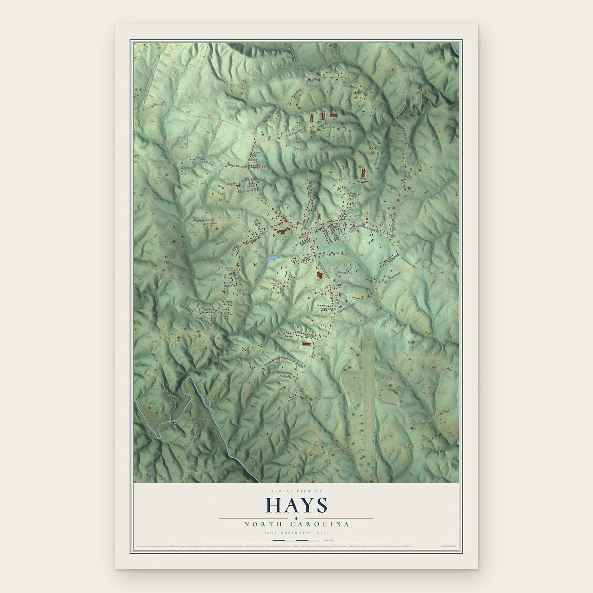 Hays, North Carolina map print, the full design