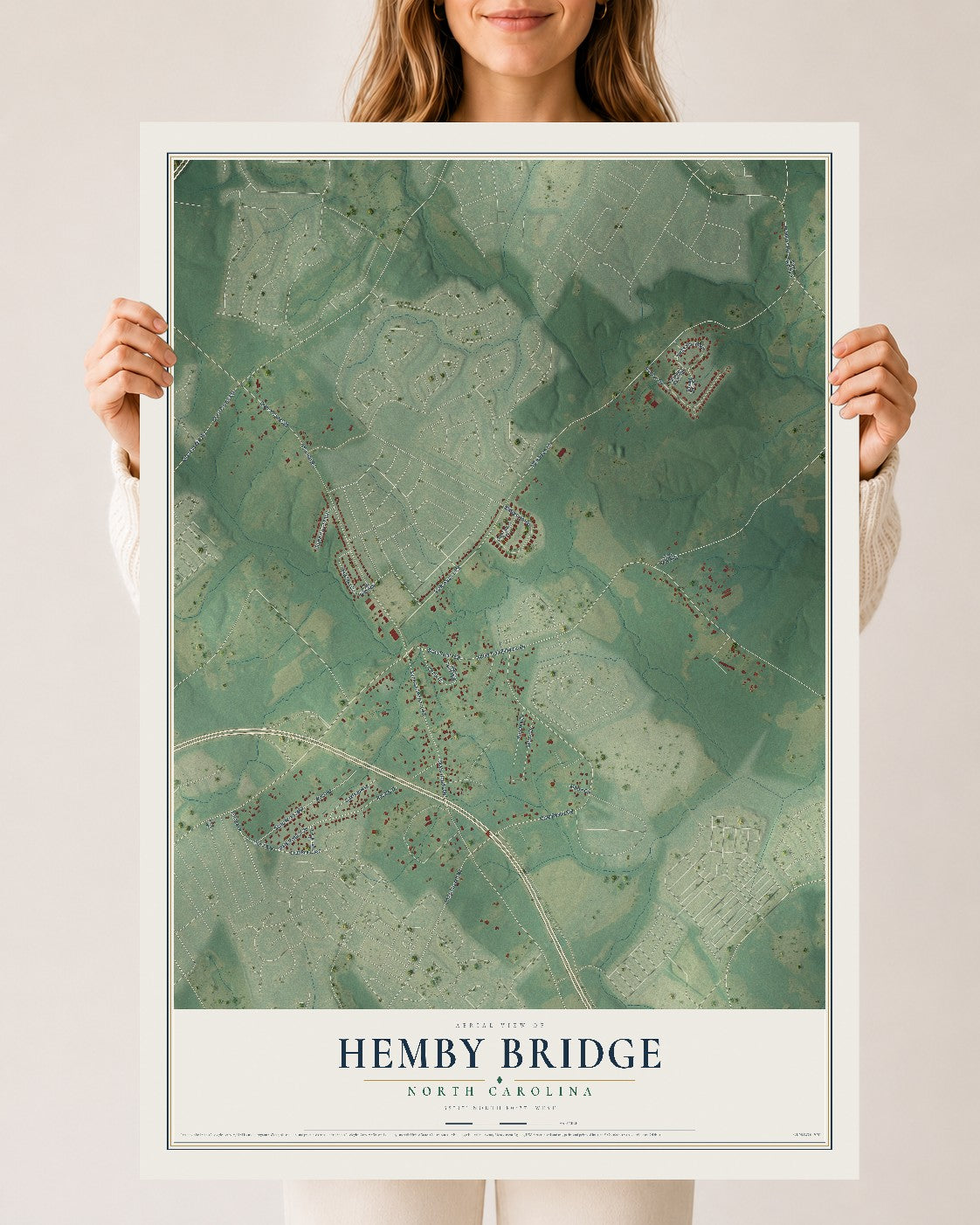 Map of Hemby Bridge, North Carolina, 24 x 36 inch unframed archival matte print