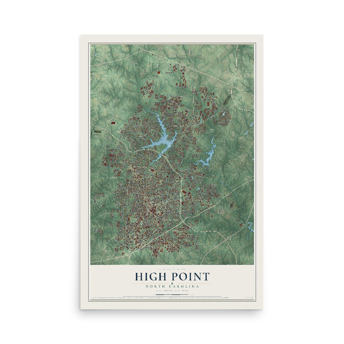 Map of High Point, North Carolina, 12 x 18 inch unframed archival matte print