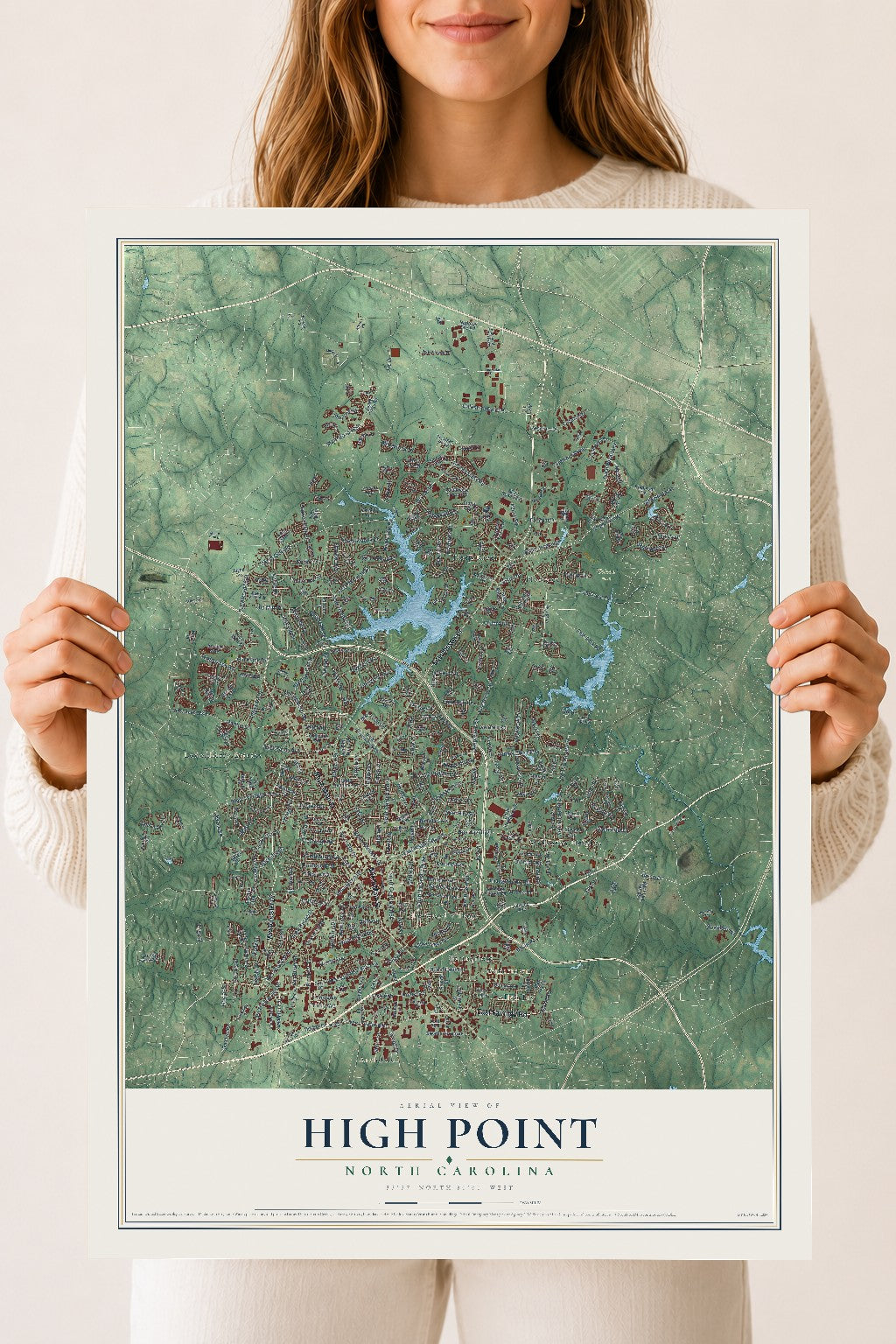 Map of High Point, North Carolina, 18 x 24 inch unframed archival matte print