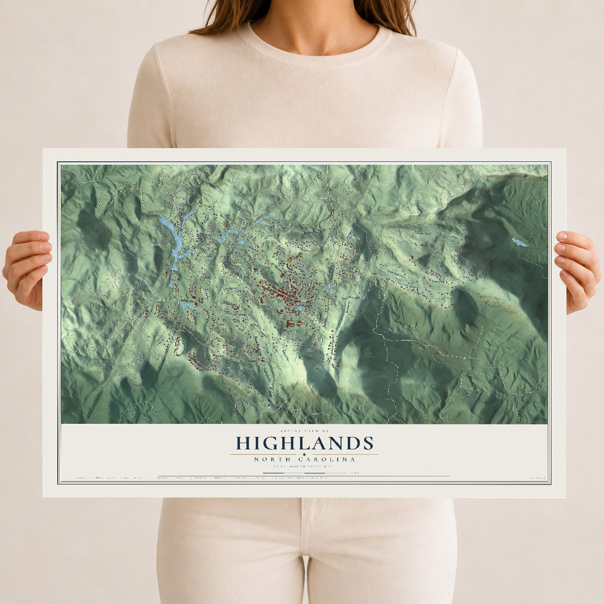 Map of Highlands, North Carolina, 12 x 18 inch unframed archival matte print