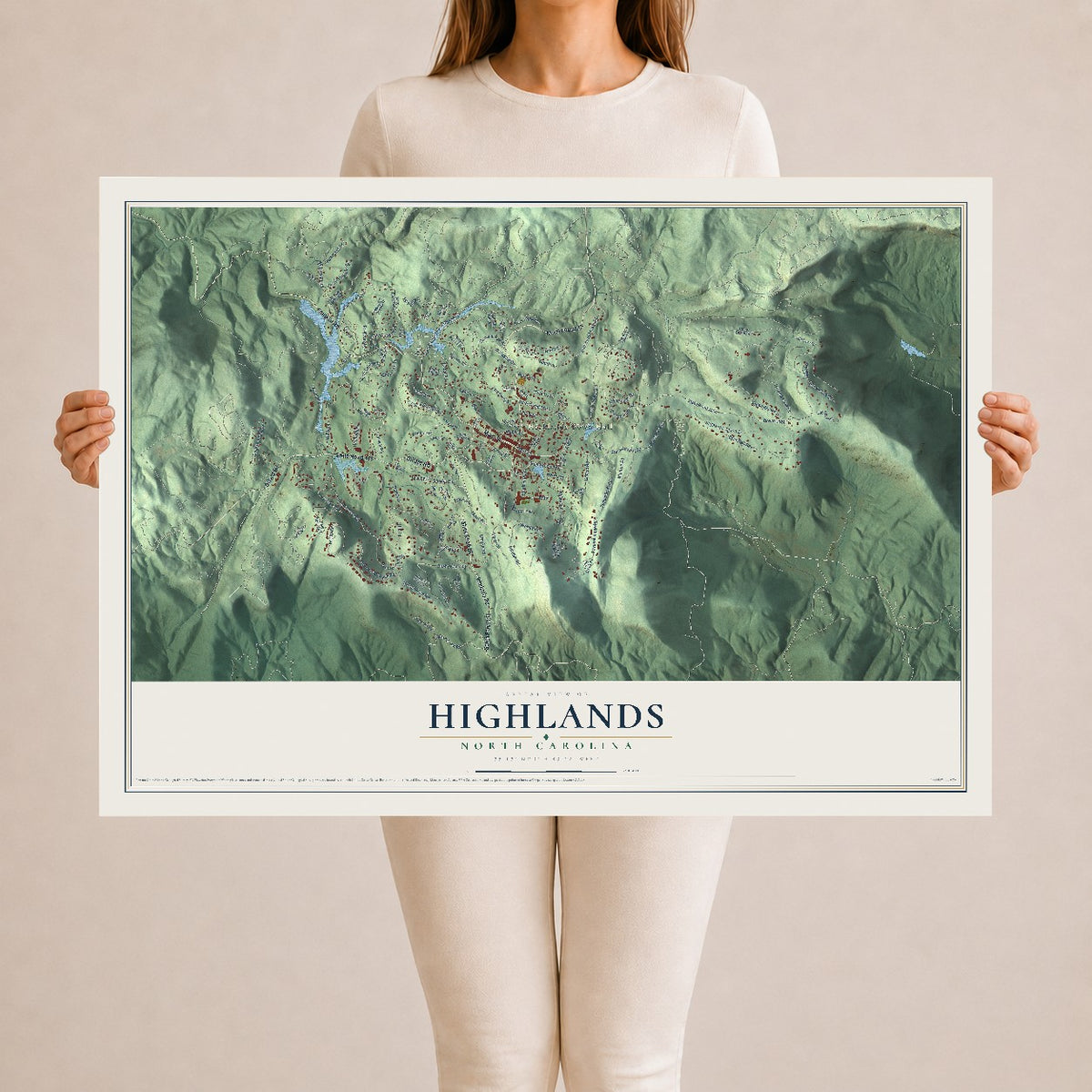 Map of Highlands, North Carolina, 24 x 36 inch unframed archival matte print