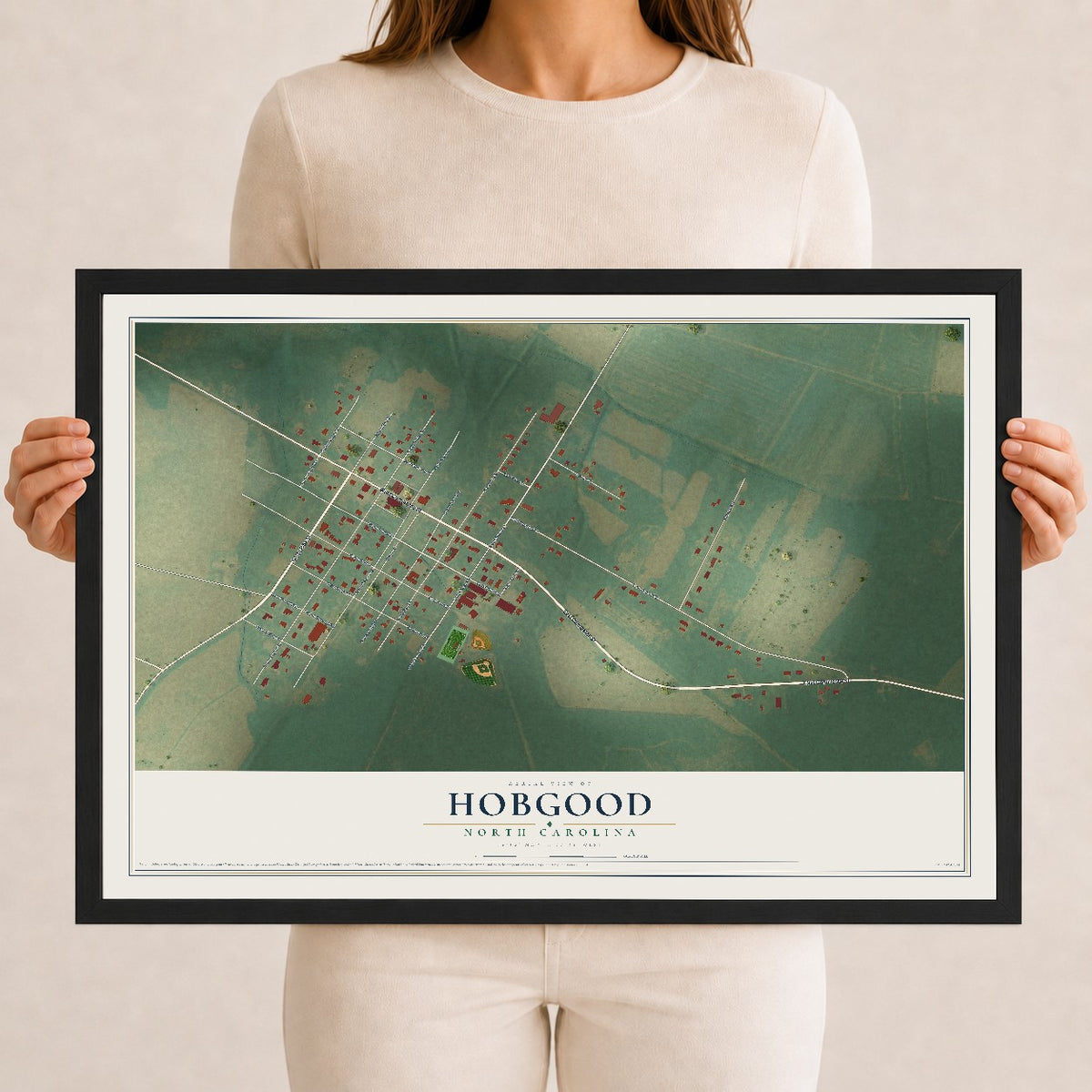 Map of Hobgood, North Carolina, 12 x 18 inch print in a black wood frame