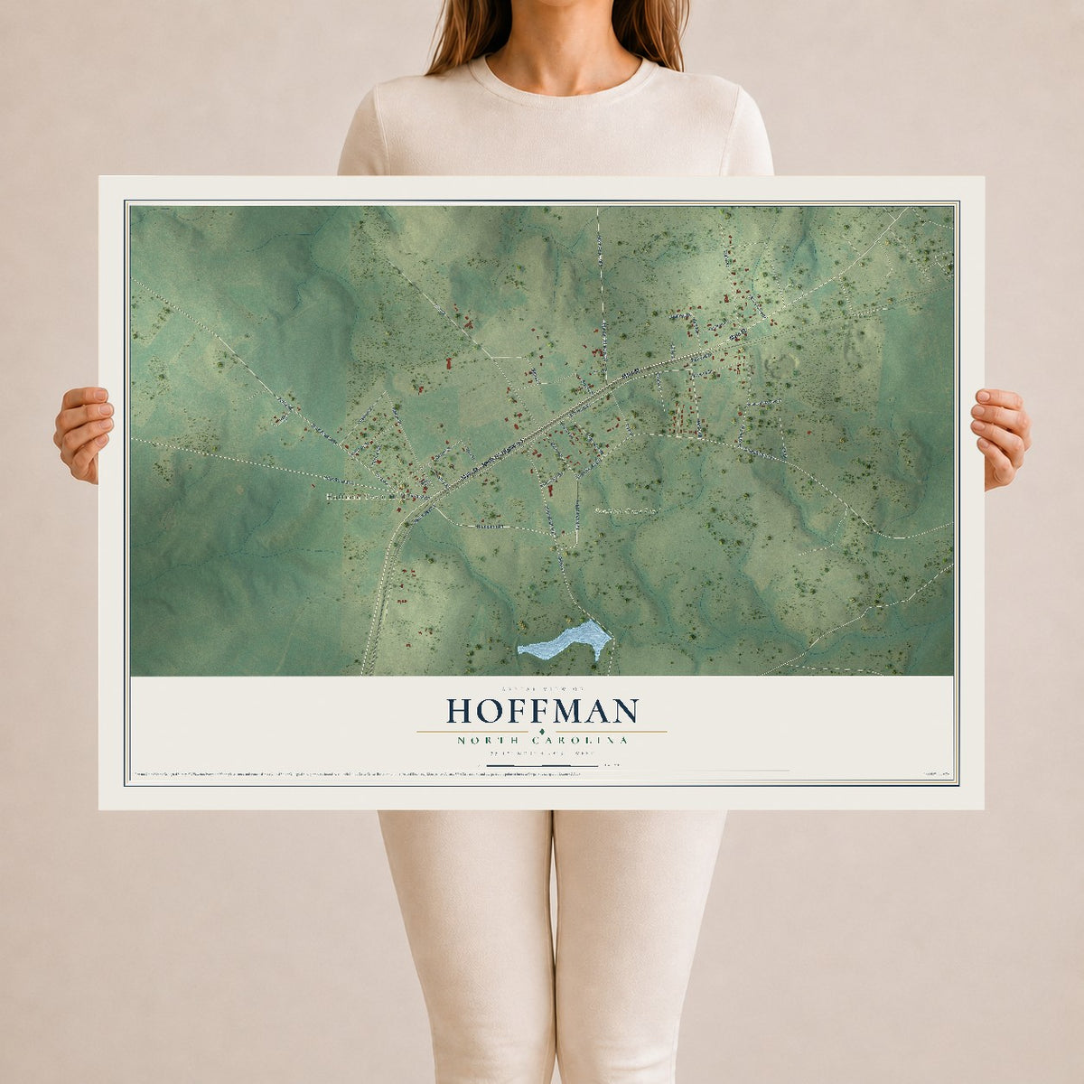 Map of Hoffman, North Carolina, 24 x 36 inch unframed archival matte print