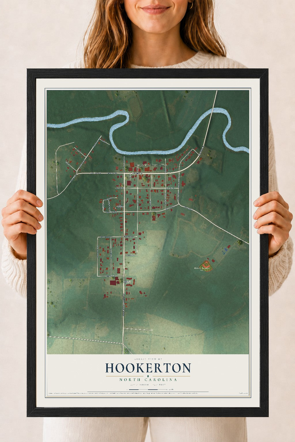 Map of Hookerton, North Carolina, 18 x 24 inch print in a black wood frame