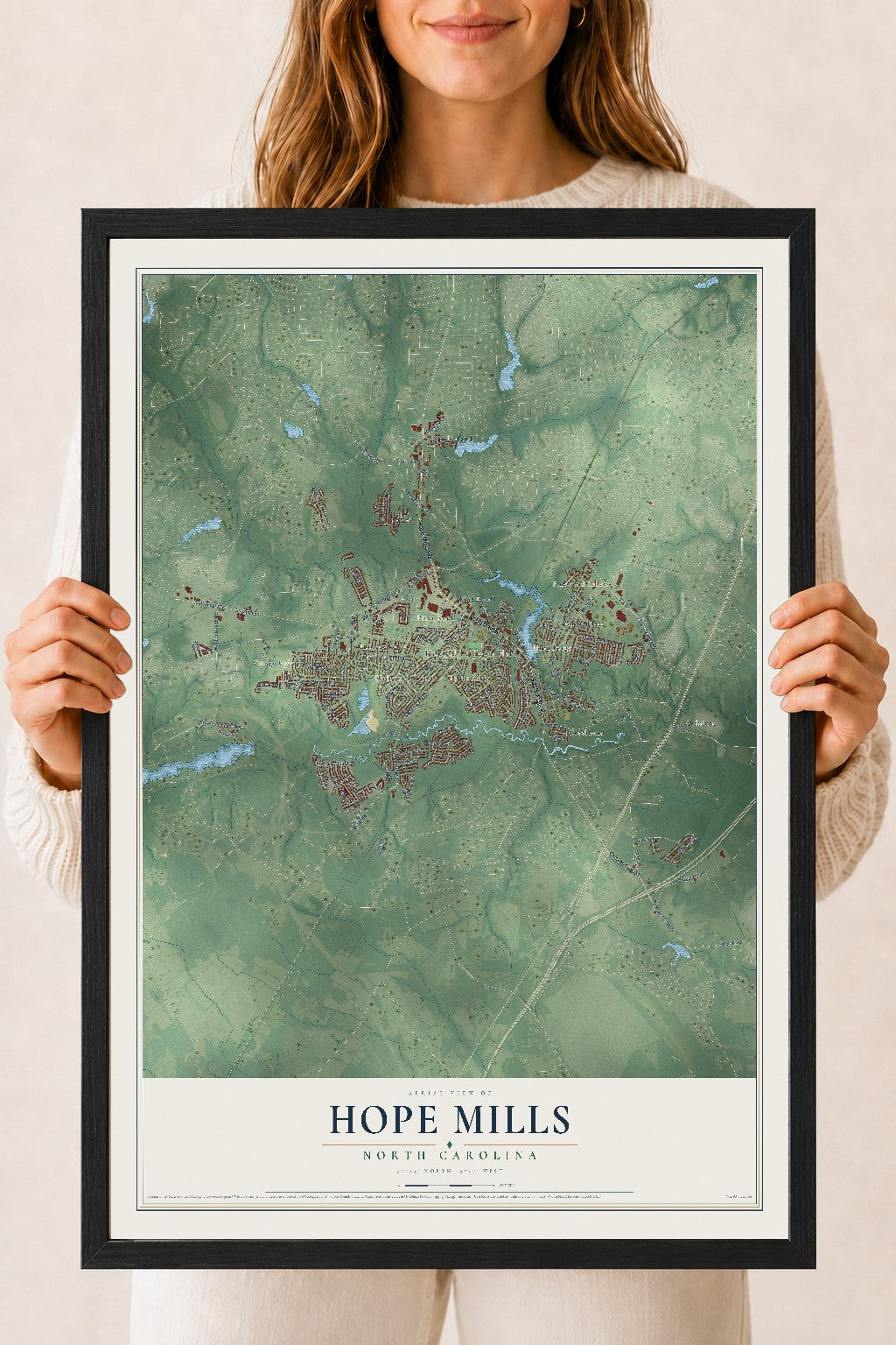 Map of Hope Mills, North Carolina, 18 x 24 inch print in a black wood frame