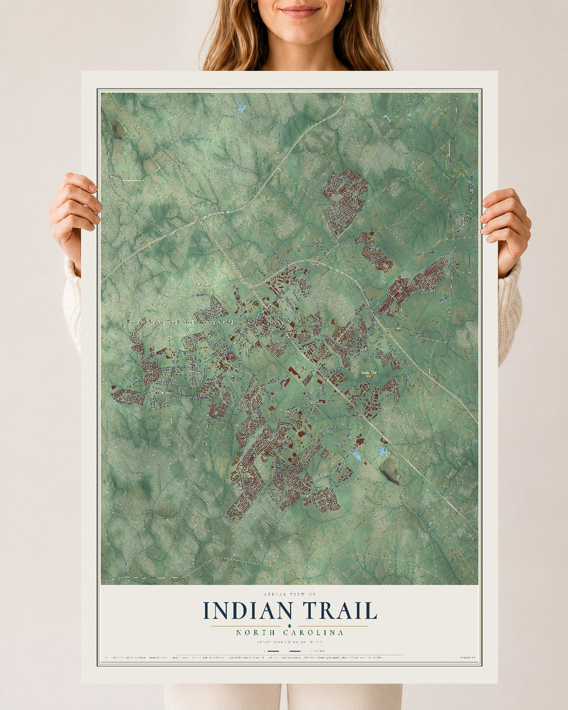 Map of Indian Trail, North Carolina, 24 x 36 inch unframed archival matte print