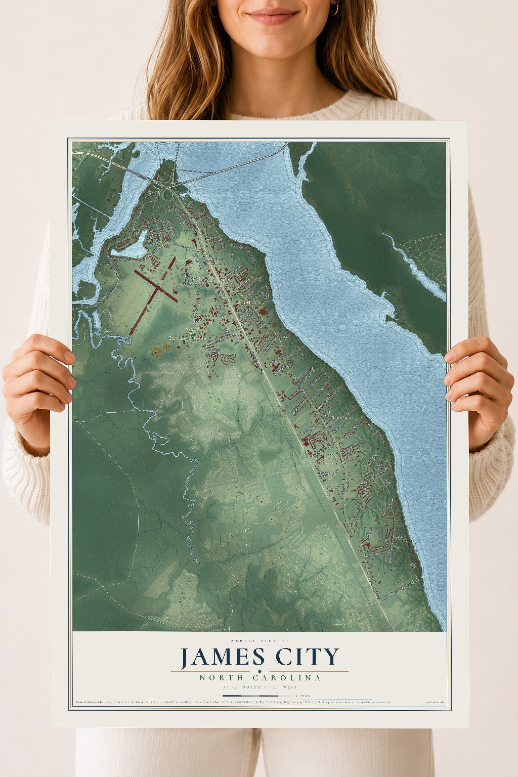 Map of James City, North Carolina, 18 x 24 inch unframed archival matte print