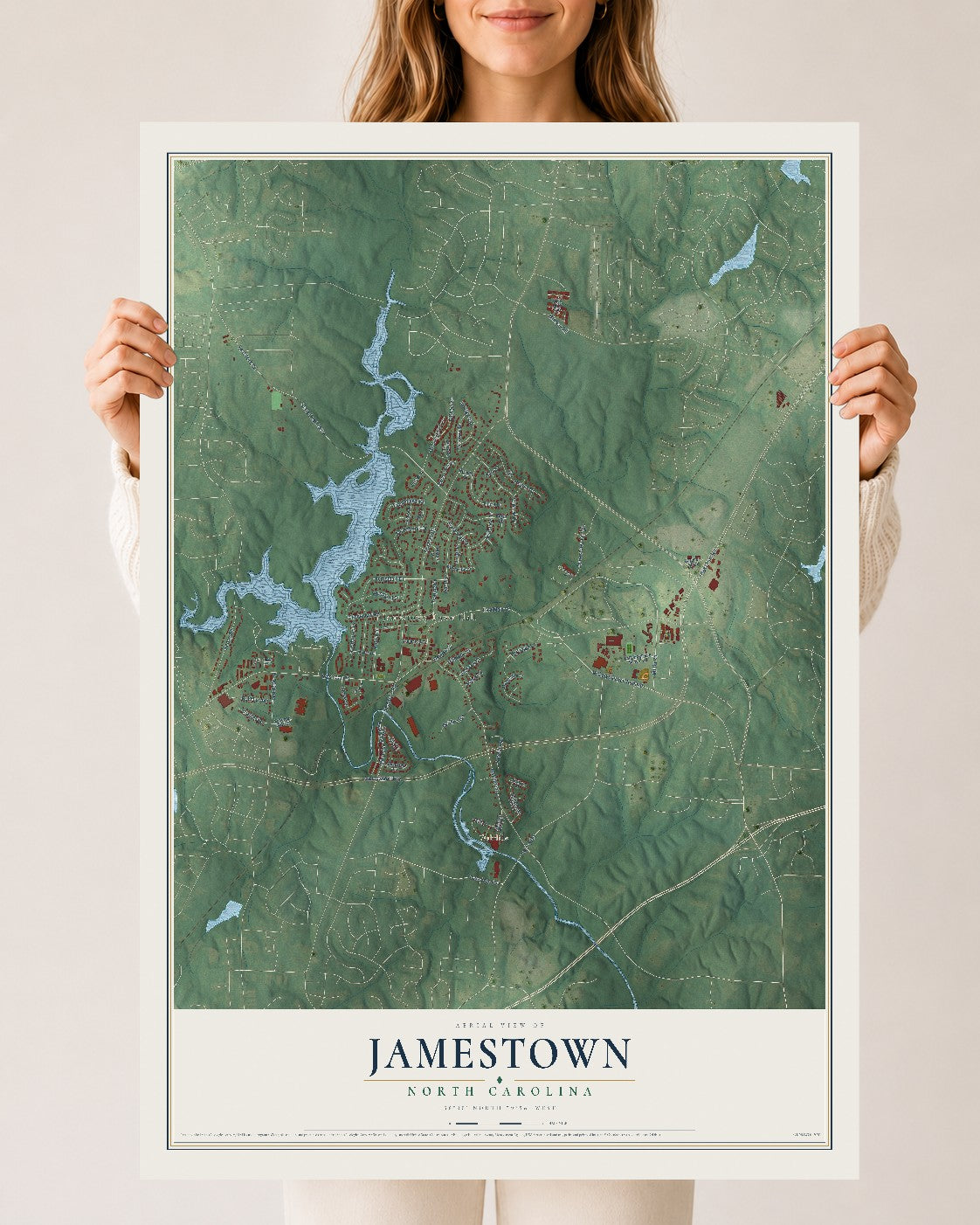 Map of Jamestown, North Carolina, 24 x 36 inch unframed archival matte print