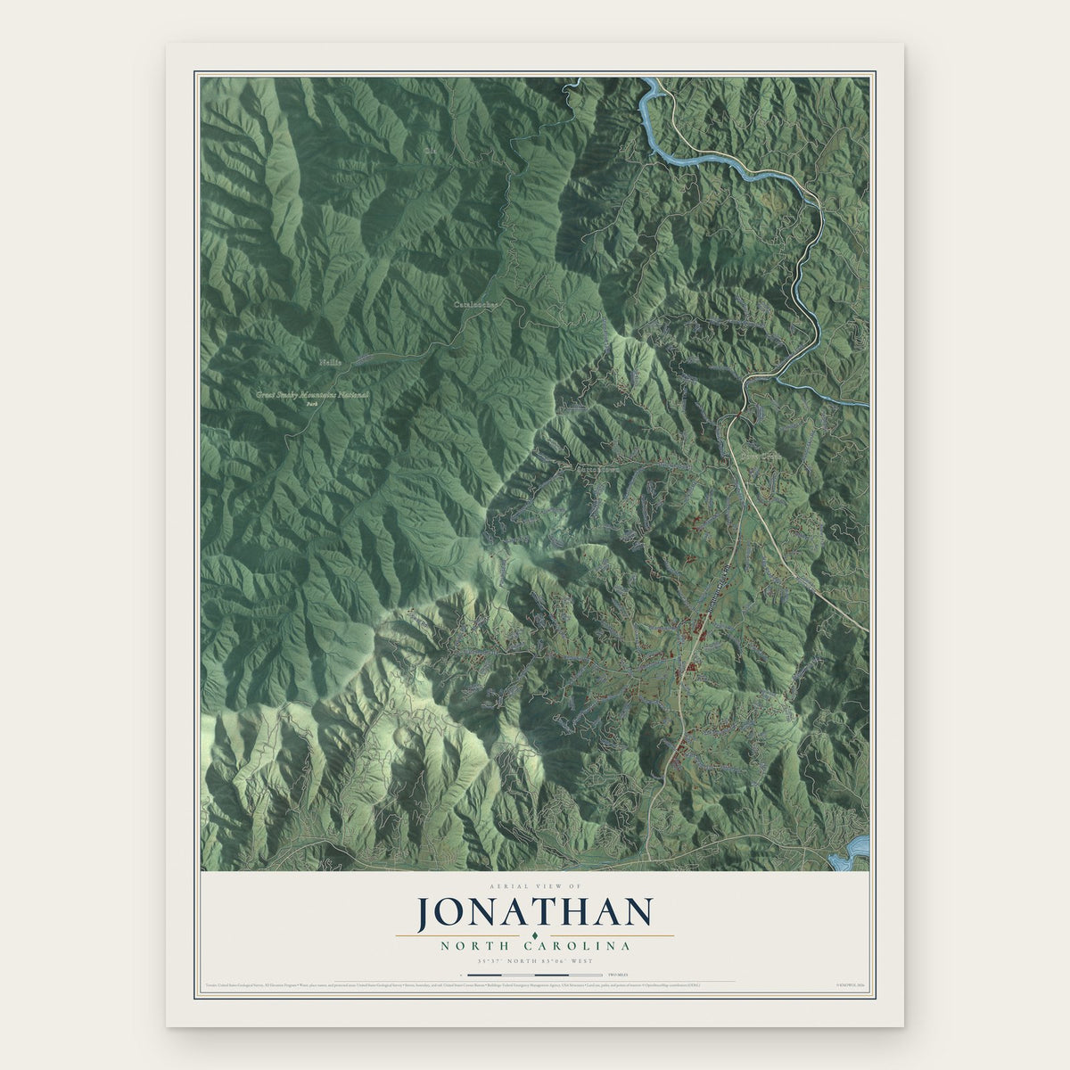 Jonathan, North Carolina map print, the full design