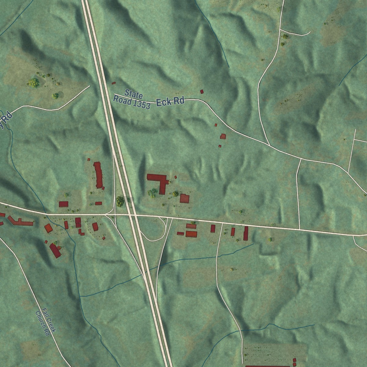 Second close-up of the map of Jonesville, North Carolina print showing more streets and buildings