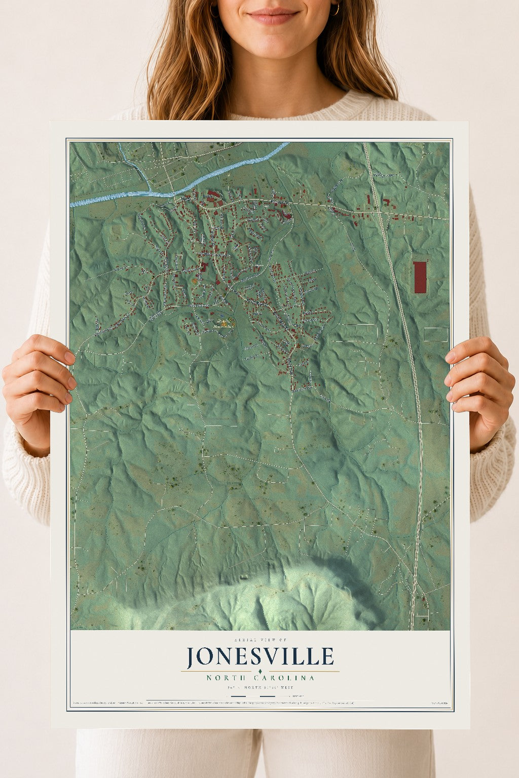 Map of Jonesville, North Carolina, 18 x 24 inch unframed archival matte print