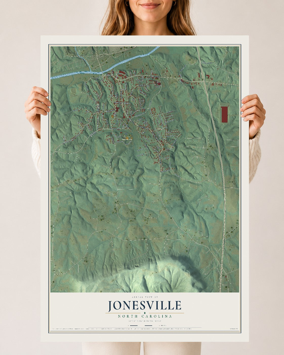 Map of Jonesville, North Carolina, 24 x 36 inch unframed archival matte print