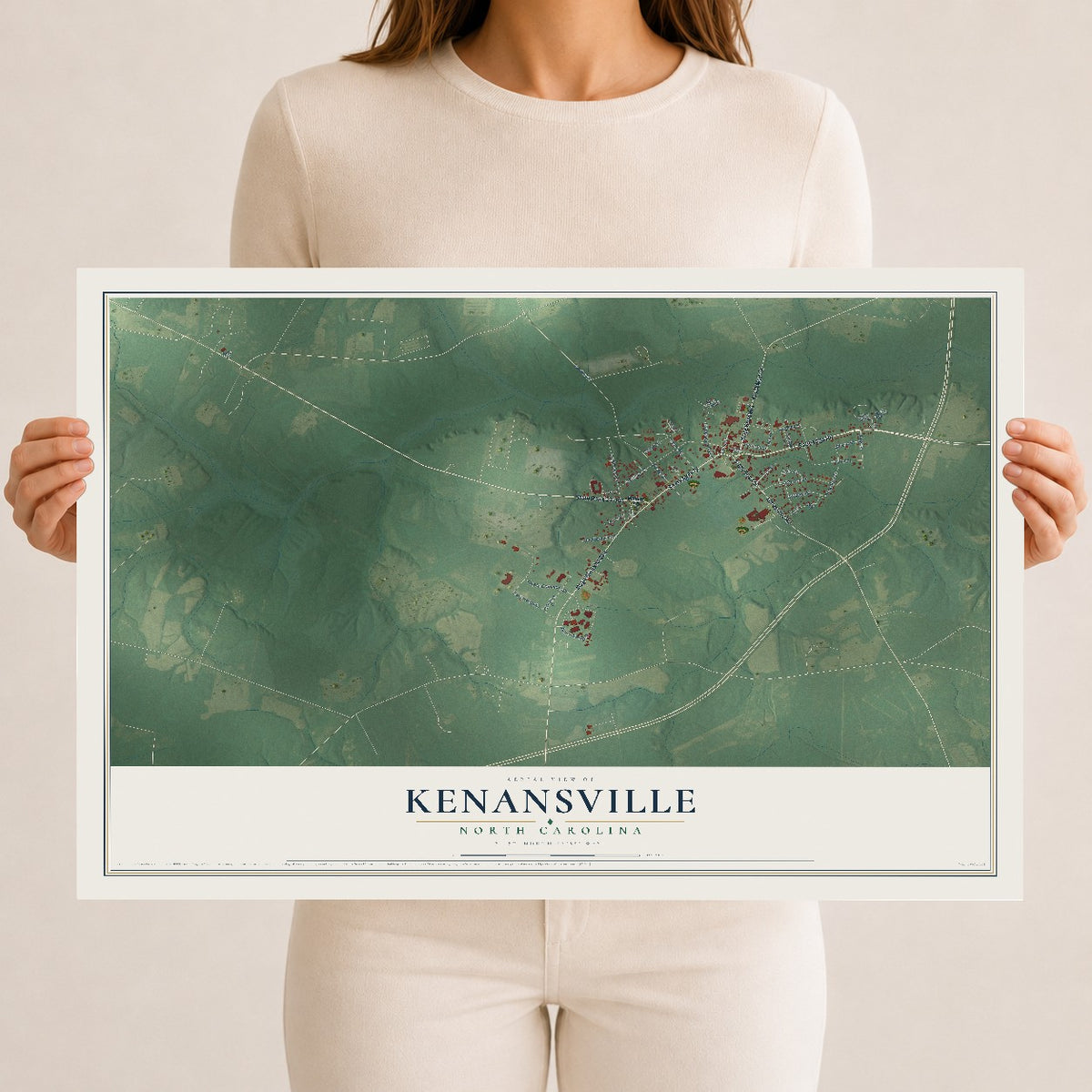 Map of Kenansville, North Carolina, 12 x 18 inch unframed archival matte print