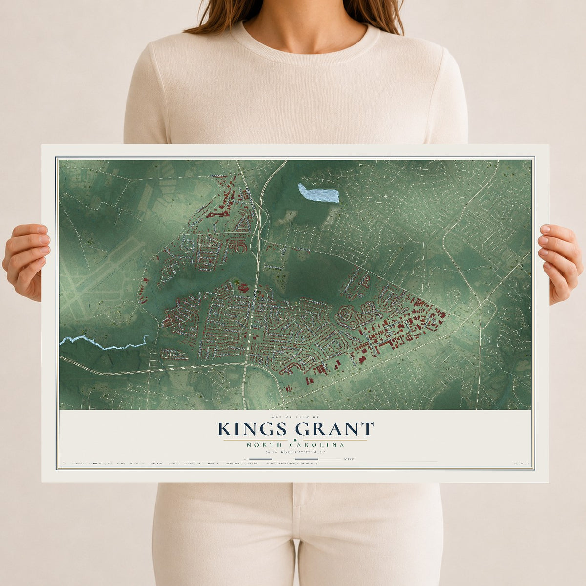 Map of Kings Grant, North Carolina, 12 x 18 inch unframed archival matte print