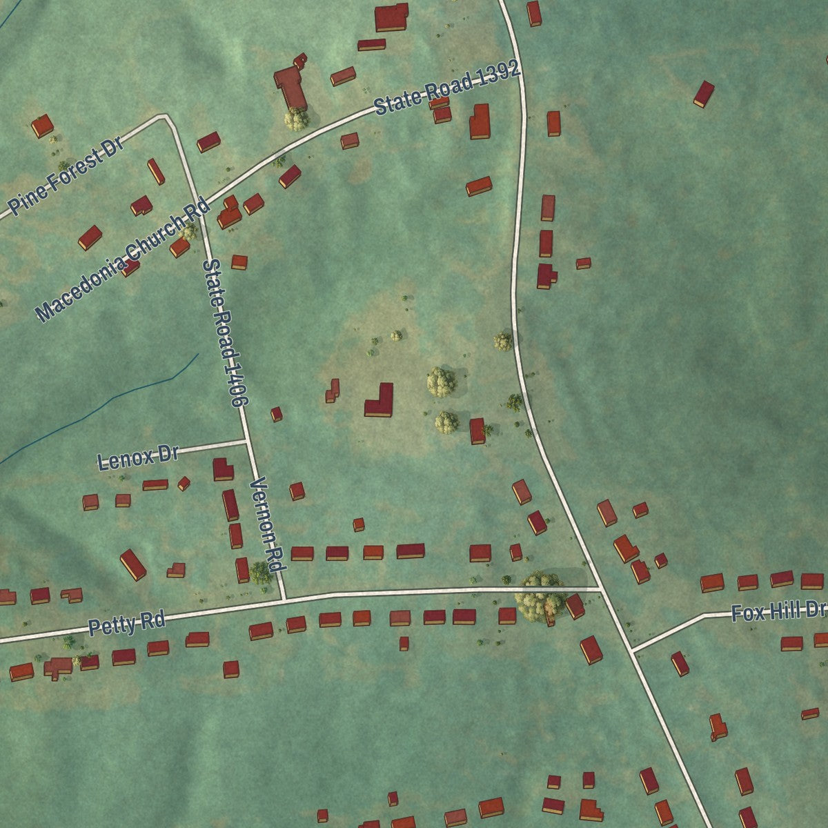 Close-up of the map of Kingstown, North Carolina print showing street and building detail