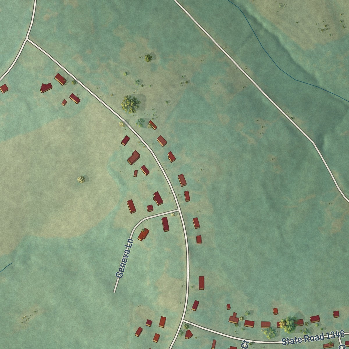 Second close-up of the map of Kingstown, North Carolina print showing more streets and buildings