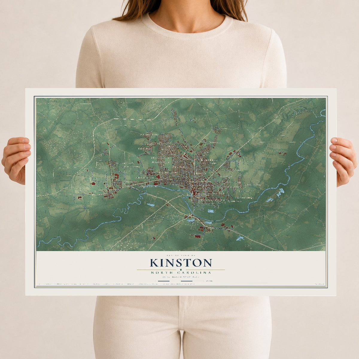 Map of Kinston, North Carolina, 12 x 18 inch unframed archival matte print