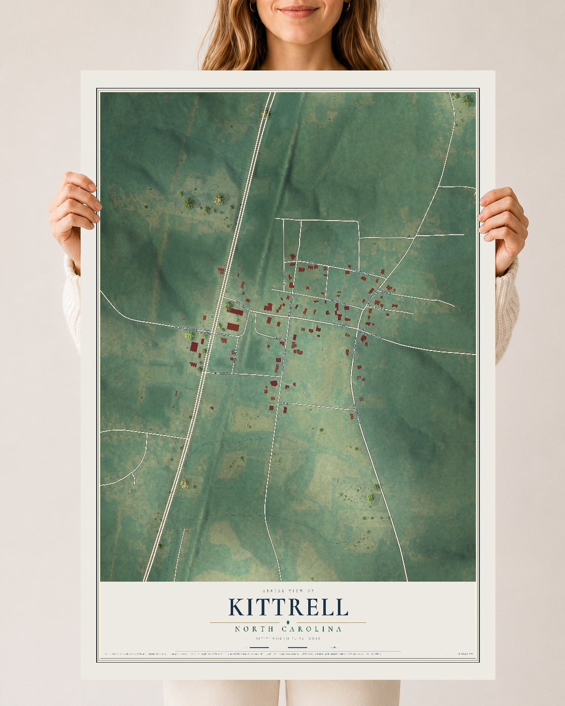 Map of Kittrell, North Carolina, 24 x 36 inch unframed archival matte print