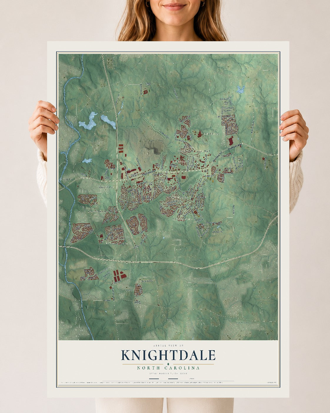 Map of Knightdale, North Carolina, 24 x 36 inch unframed archival matte print