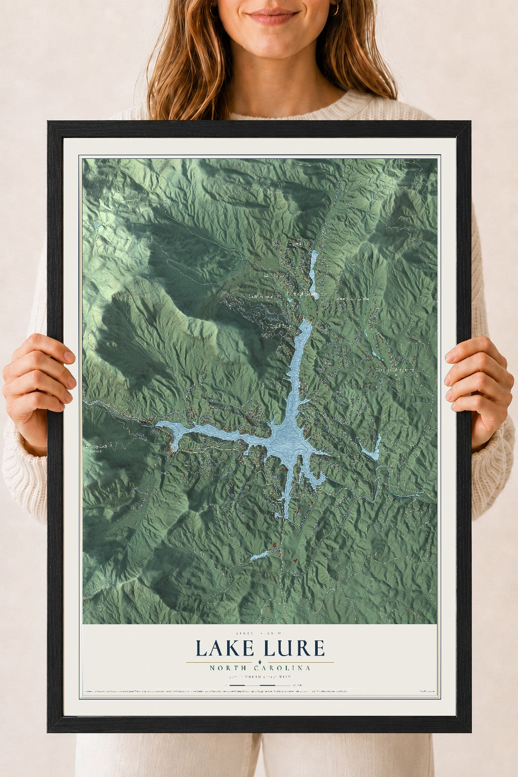 Map of Lake Lure, North Carolina, 18 x 24 inch print in a black wood frame