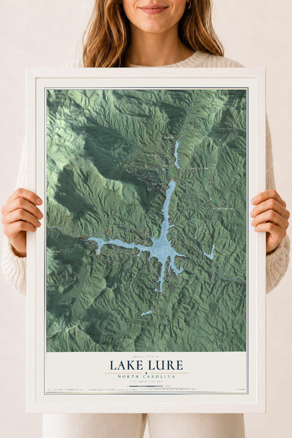 Map of Lake Lure, North Carolina, 18 x 24 inch print in a white wood frame