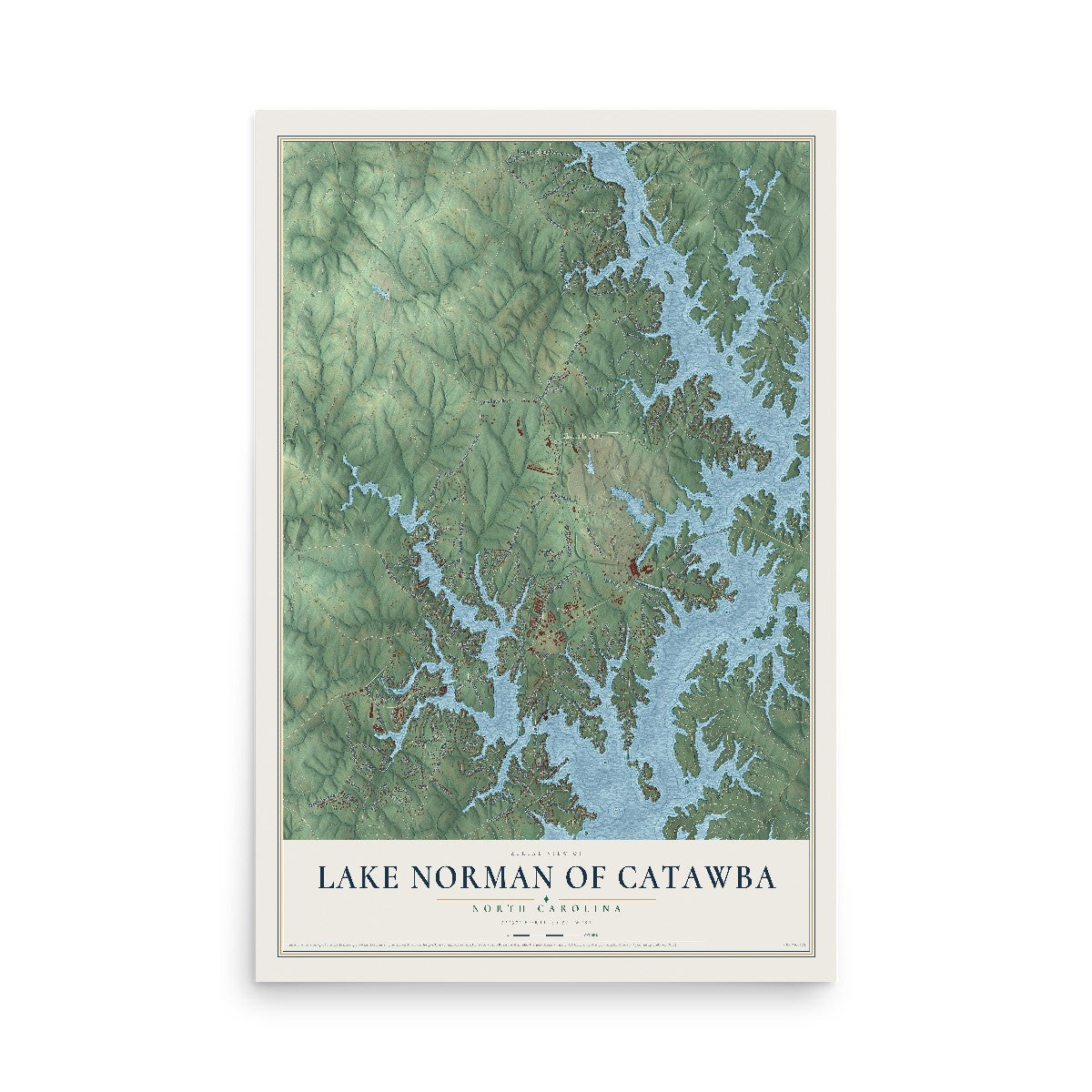 Map of Lake Norman of Catawba, North Carolina, 12 x 18 inch unframed archival matte print