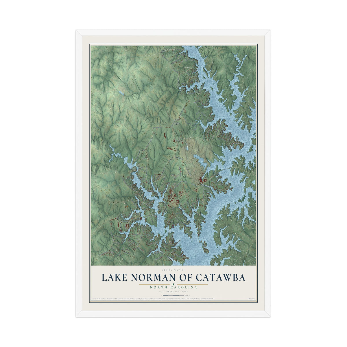 Map of Lake Norman of Catawba, North Carolina, 12 x 18 inch print in a white wood frame