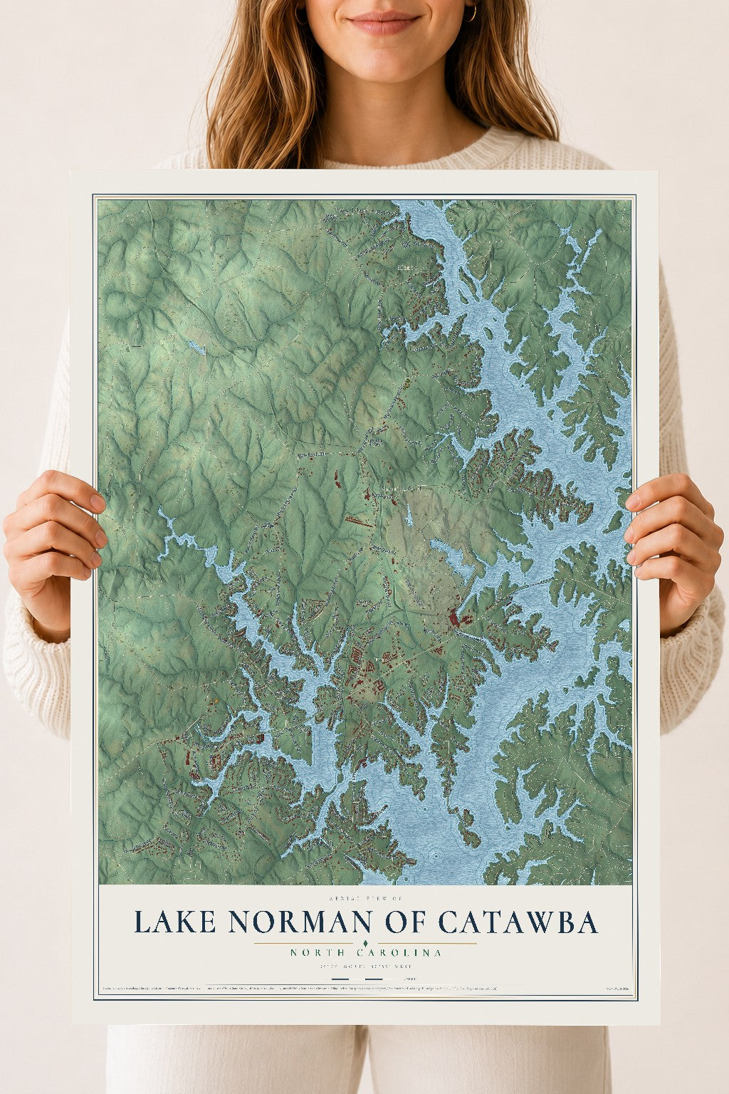 Map of Lake Norman of Catawba, North Carolina, 18 x 24 inch unframed archival matte print