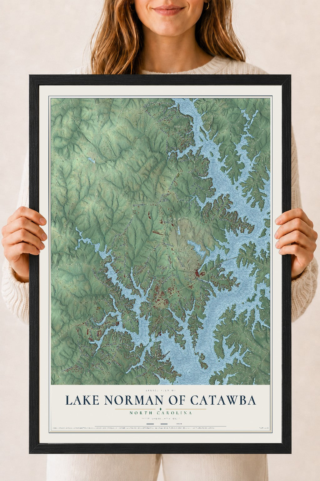 Map of Lake Norman of Catawba, North Carolina, 18 x 24 inch print in a black wood frame