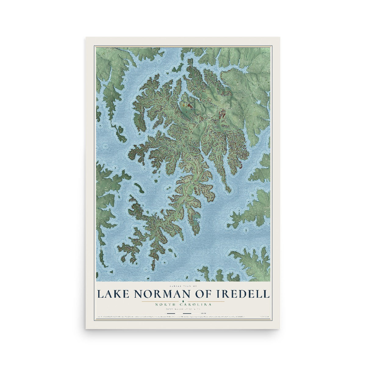 Map of Lake Norman of Iredell, North Carolina, 12 x 18 inch unframed archival matte print