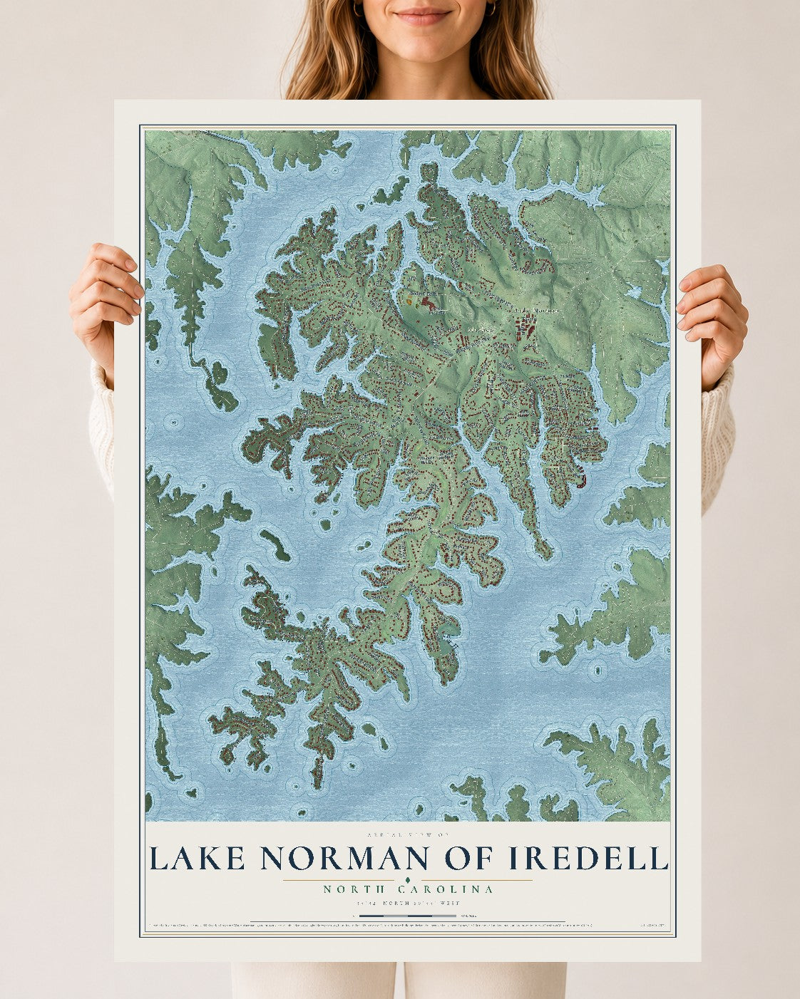 Map of Lake Norman of Iredell, North Carolina, 24 x 36 inch unframed archival matte print