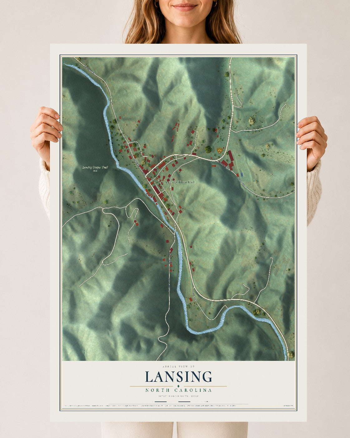 Map of Lansing, North Carolina, 24 x 36 inch unframed archival matte print