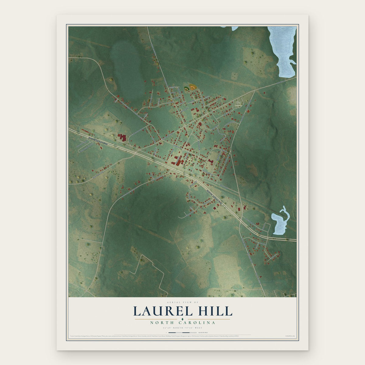 Laurel Hill, North Carolina map print, the full design