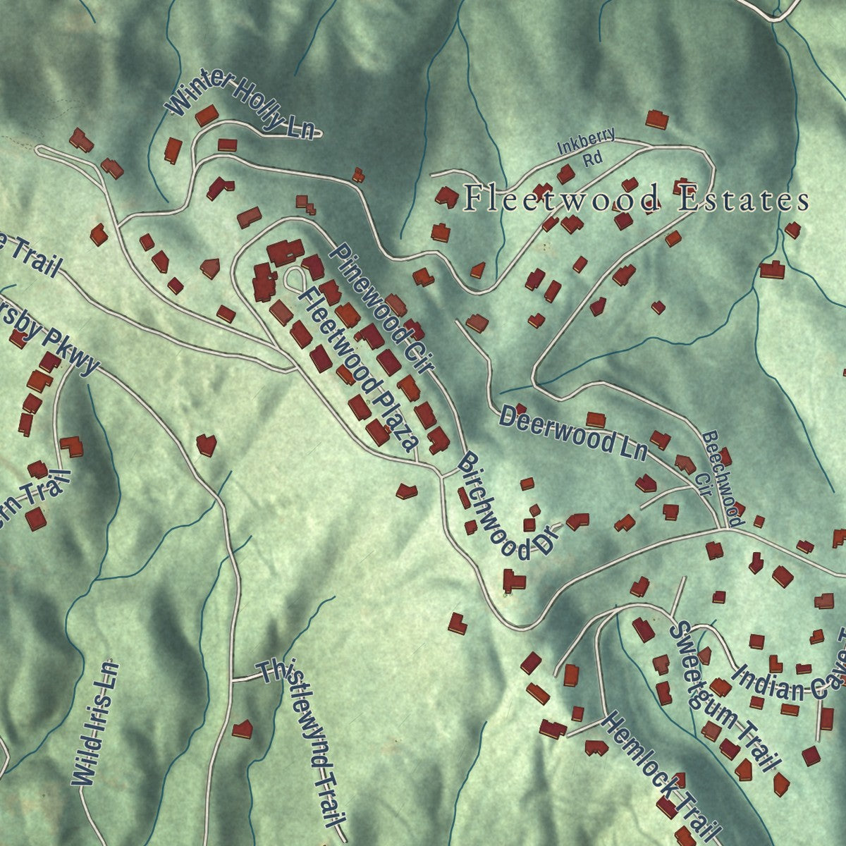 Close-up of the map of Laurel Park, North Carolina print showing street and building detail