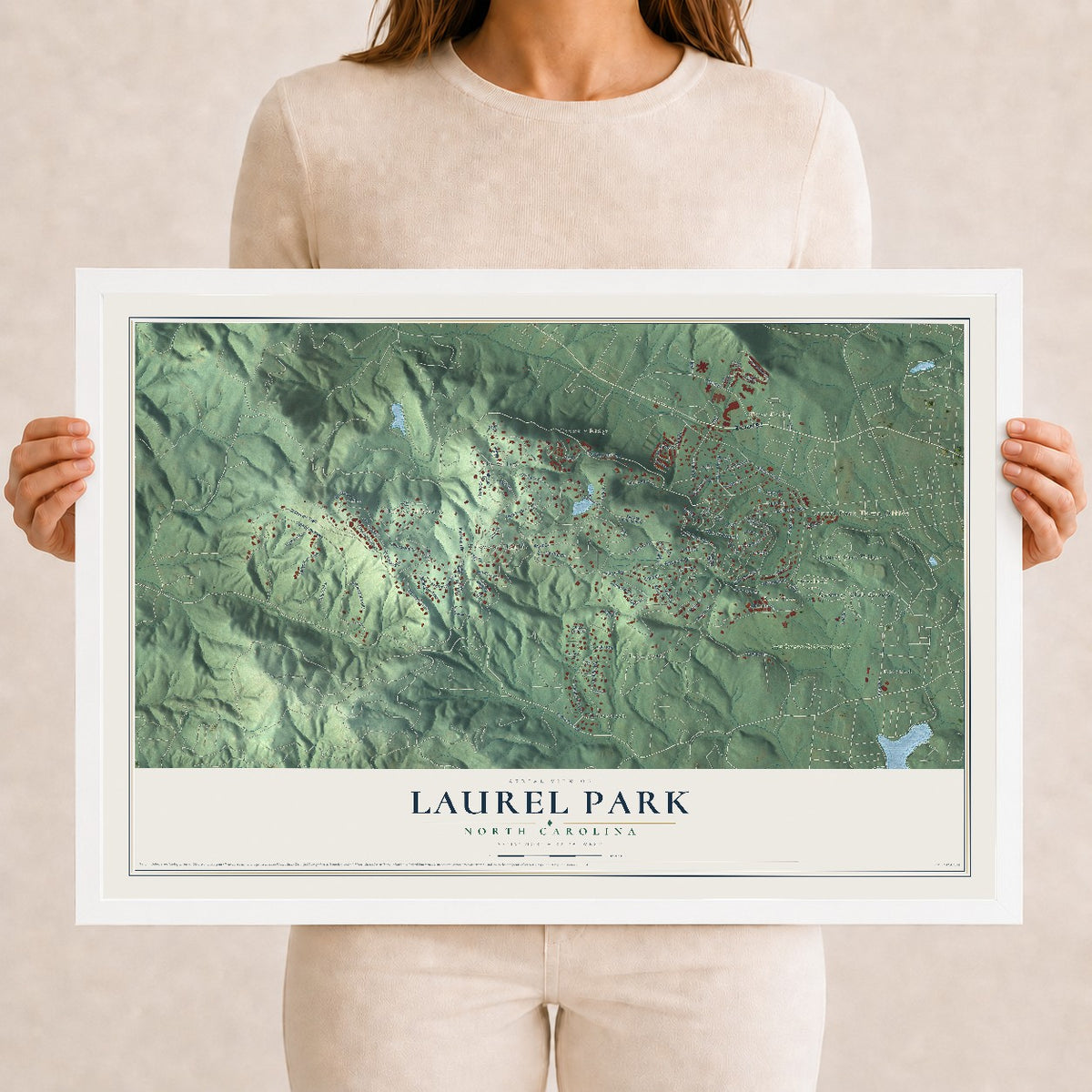 Map of Laurel Park, North Carolina, 12 x 18 inch print in a white wood frame