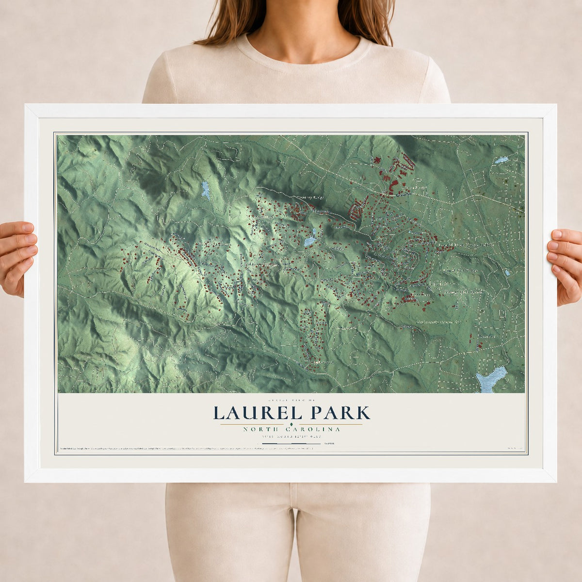 Map of Laurel Park, North Carolina, 18 x 24 inch print in a white wood frame