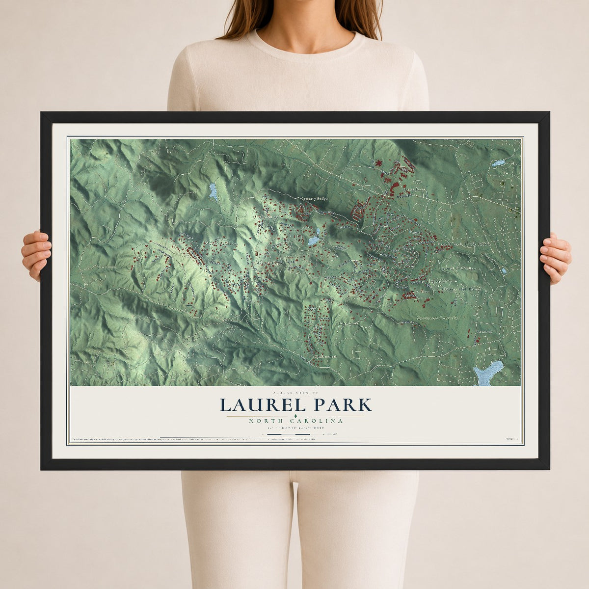 Map of Laurel Park, North Carolina, 24 x 36 inch print in a black wood frame