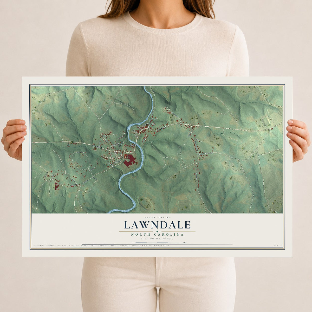 Map of Lawndale, North Carolina, 12 x 18 inch unframed archival matte print