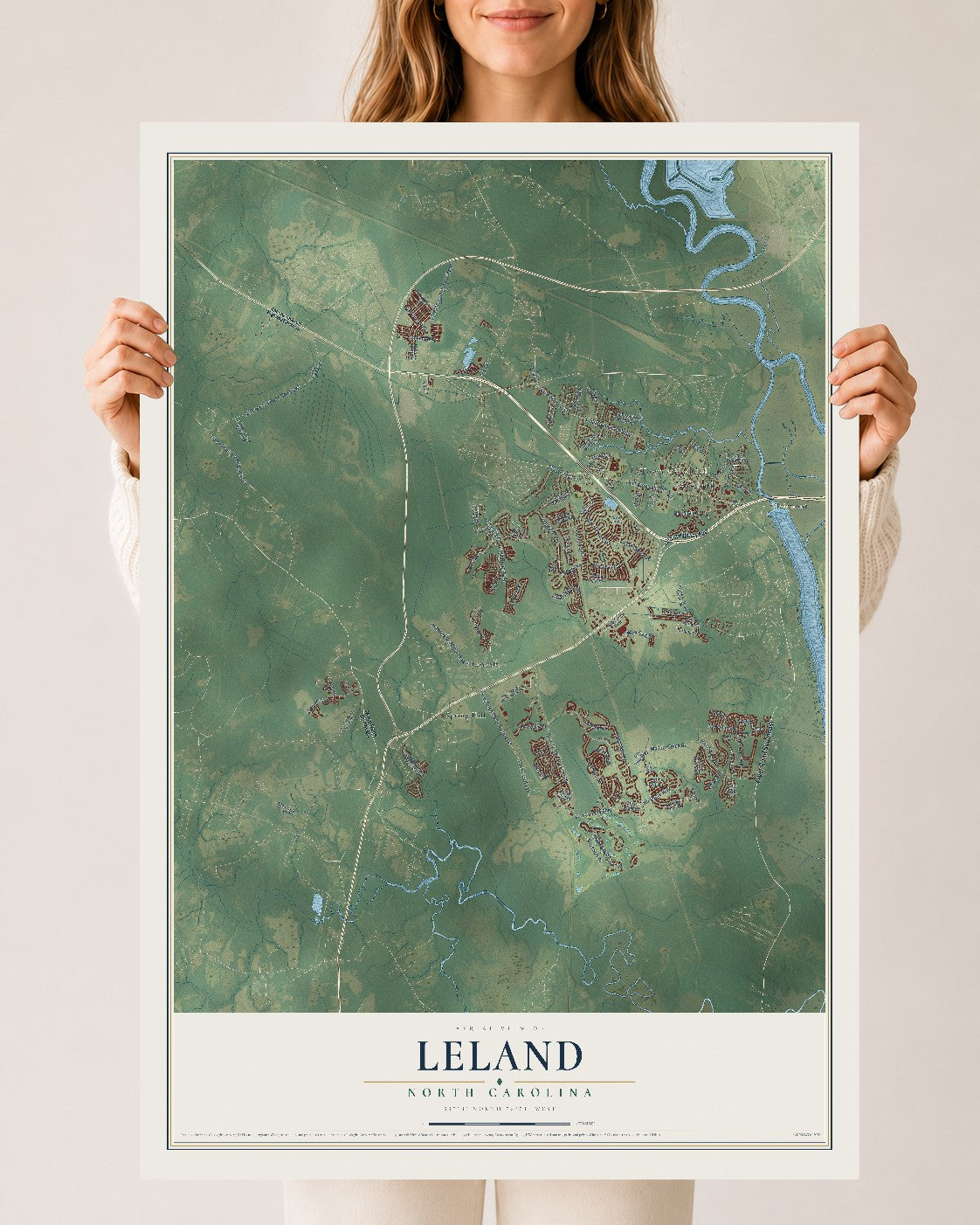 Map of Leland, North Carolina, 24 x 36 inch unframed archival matte print