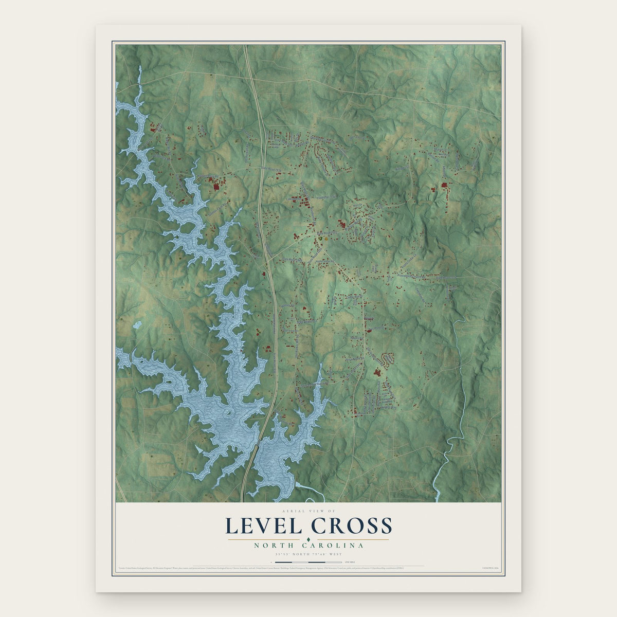 Level Cross, North Carolina map print, the full design